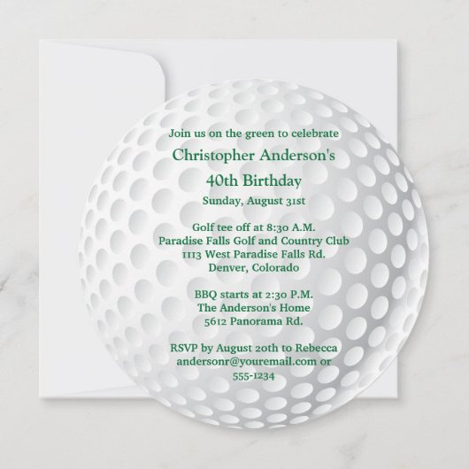 Mannen Golfing 40th Birthday Invitation Kaart (Achterkant)
