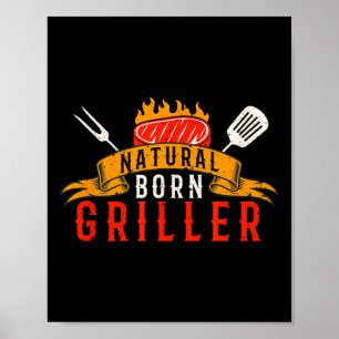 Mannen Grappig Bbq Natuurlijk Geboren Griller Retr Poster