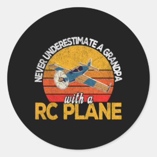 Mannen Grappig Rc Vliegtuig Opa Model Vliegtuig Pi Ronde Sticker