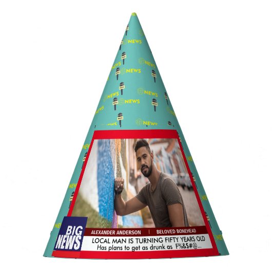 Mannen Grappige 50ste Verjaardag TV Nieuws 40ste 6 Feesthoedjes (Voorkant)