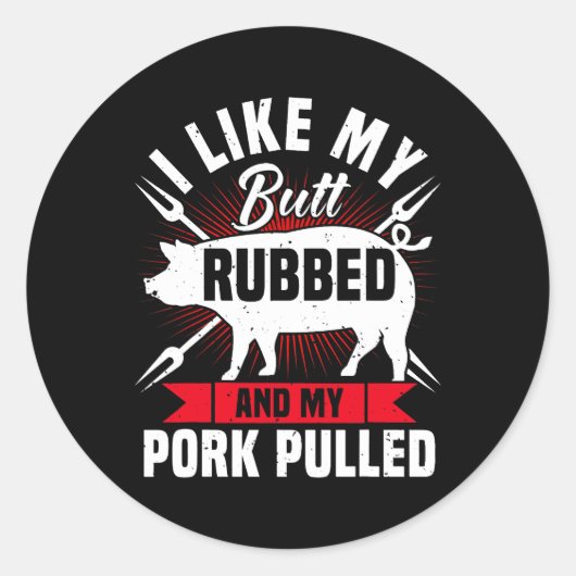 Mannen Grappige BBQ Grilling Pulled Pork Ronde Sticker (Voorkant)