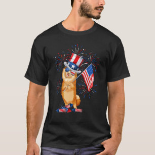Mannen Grappige Pommerian met USA Pet vuurwerk Kin T-shirt