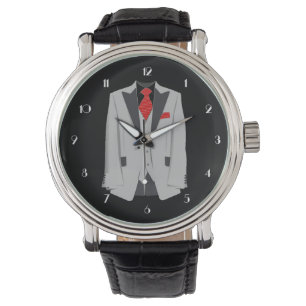 Mannen Gray Suit en Red Stropdas Wrist Watch Horloge