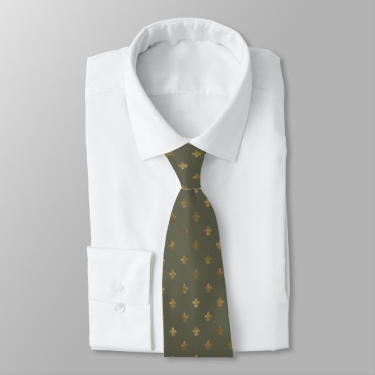 Mannen Green & Gold Fleur de Lis Necktie Stropdas (Gebonden)