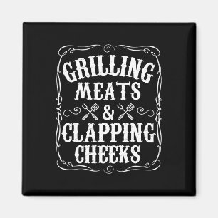 Mannen grillen vlees en slaan wangen Funny Bbq Magneet