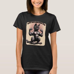 Mannen Gym Cat Workout-spier Zes pakket Powerlift T-shirt