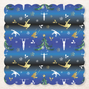 Mannen gymnastiek kerstboom sneeuwvlok kartonnen onderzetters