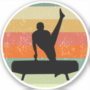 Mannen gymnastiek Mannelijke gymnast bij zonsonder Sticker