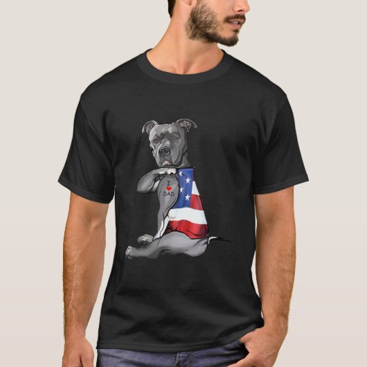 Mannen hond Tattoo Ik hou van papa T-shirt (Voorkant)