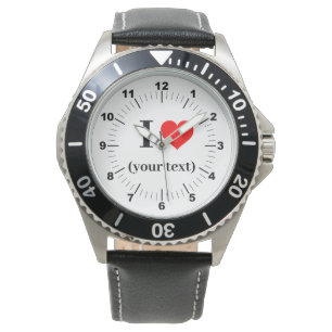 Mannen I Heart Black Leather Strap Horloge