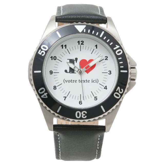 Mannen I Heart Black Leather Strap Horloge (Voorkant)