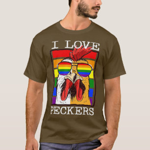 Mannen I Love Peckers Rooster Gay LGBT Rainbow Chi T-shirt