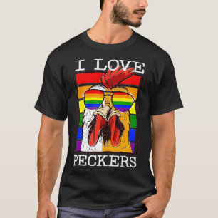 Mannen I Love Peckers Rooster Gay LGBT Rainbow Chi T-shirt