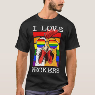 Mannen I Love Peckers Rooster Gay LGBT Rainbow Chi T-shirt