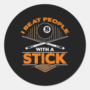 Mannen Ik versloeg mensen met een stok 8 balbiljar Ronde Sticker