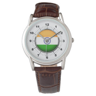 Mannen India Vlag Klassiek Bruin Lederen Strap Hor Horloge