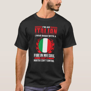 Mannen Italiaan met vuur in mijn soep en een mond T-shirt