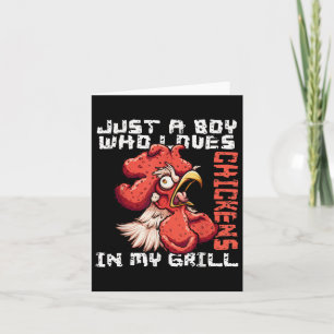 Mannen jongen die van kippen houdt, in mijn grill kaart