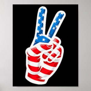 Mannen Jongens Amerikaanse Vlag Vredesteken Hand 4 Poster