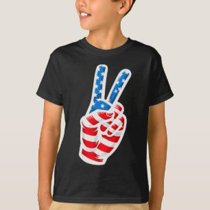 Mannen Jongens Amerikaanse Vlag Vredesteken Hand 4 T-shirt