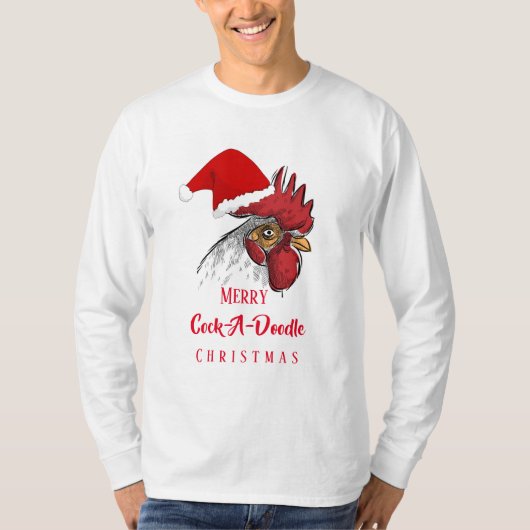 Mannen Kerstmis Shirt MerryCock-A-Doodle (Voorkant)