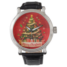 Mannen kerstmis  zwart lederen bandhorloge horloge