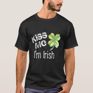 Mannen Kiss Me Ik ben Iers, zwart en groen shamroc T-shirt
