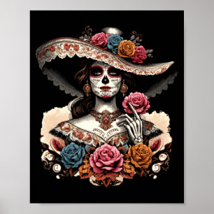 Mannen La Catrina Kleurrijke Schedel Mexicaanse Di Poster