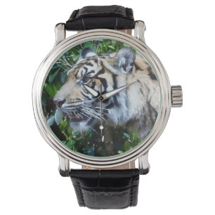 Mannen lederen tijger horloge