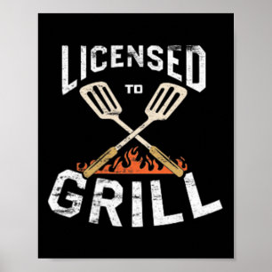 Mannen licentie om zakembleem BBQ Chef Gril te gri Poster