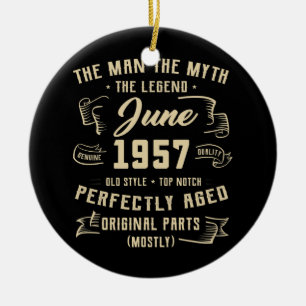 Mannen Man Myth Legend juni 1957 65th Birthday Gif Keramisch Ornament