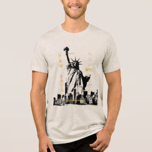 Mannen Manhattan NYC Liberty Statue Hoge Kwaliteit Tri-Blend Shirt