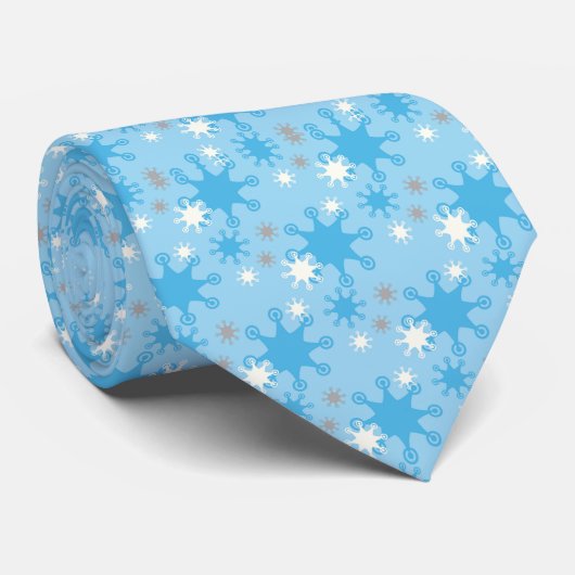 Mannen met blauwe en grijze retro Snowflake Stropdas (Opgerold)