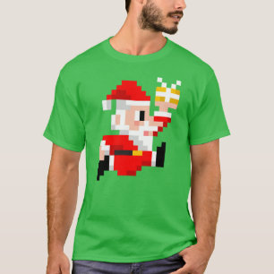Mannen met een kerstkersttasje met 8 bits t-shirt