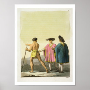 Mannen met keremoniale ponchos in Santiago, Chili Poster