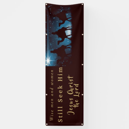 Mannen met kerstbanners en vrouwen die hem zoeken spandoek (Verticaal)