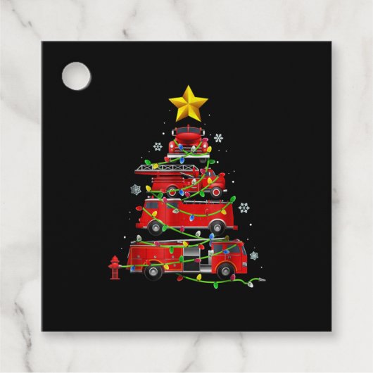 Mannen met kerstbomen voor brandweerlieden bedankjes labels (Voorkant)