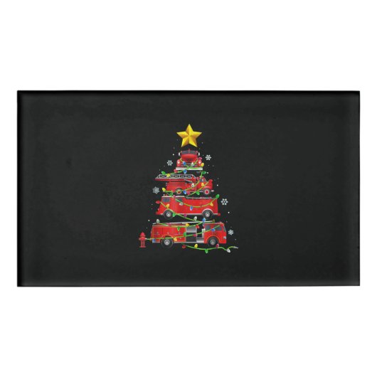 Mannen met kerstbomen voor brandweerlieden naambadge (Voorkant)