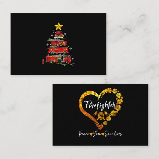 Mannen met kerstbomen voor brandweerlieden visitekaartje (Voorkant / Achterkant)