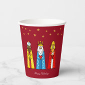 Mannen met kerstmis en gouden sterren op rood papieren bekers (Voorkant)