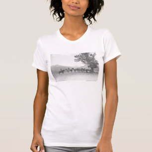 Mannen met pakpaarden die over een heuvel kijken t-shirt