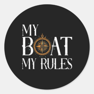Mannen Mijn Boot Mijn Regels Scheepswiel Kapitein Ronde Sticker
