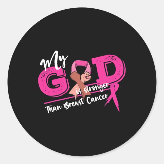 Mannen Mijn God is sterker dan borstkankerbewustzi Ronde Sticker (Voorkant)