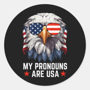 Mannen Mijn voornaamwoorden zijn USA Funny Eagle 4 Ronde Sticker
