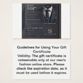 Mannen Mode Store Online Cadeaubon Visitekaartje (Voorkant /achterkant)