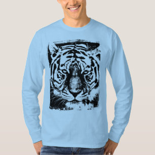 Mannen Modern Lange Mouw Tijger Gezicht Lichtblauw T-shirt