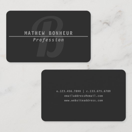 Mannen modern monogram, grijs visitekaartje