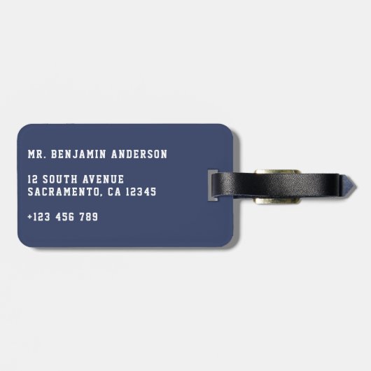 Mannen Modern Navy Bufallo Pattern Bagagelabel (Achterkant horizontaal)