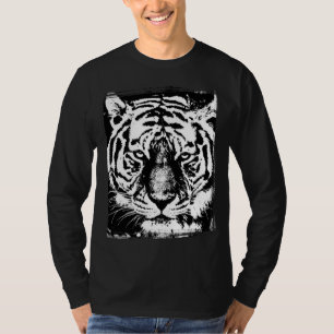Mannen Modern Trendy Tiger Face Black met lange mo T-shirt
