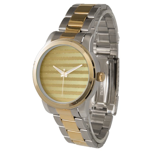 Mannen Monogram chique gestreepte gouden glitter Horloge (Gekanteld)